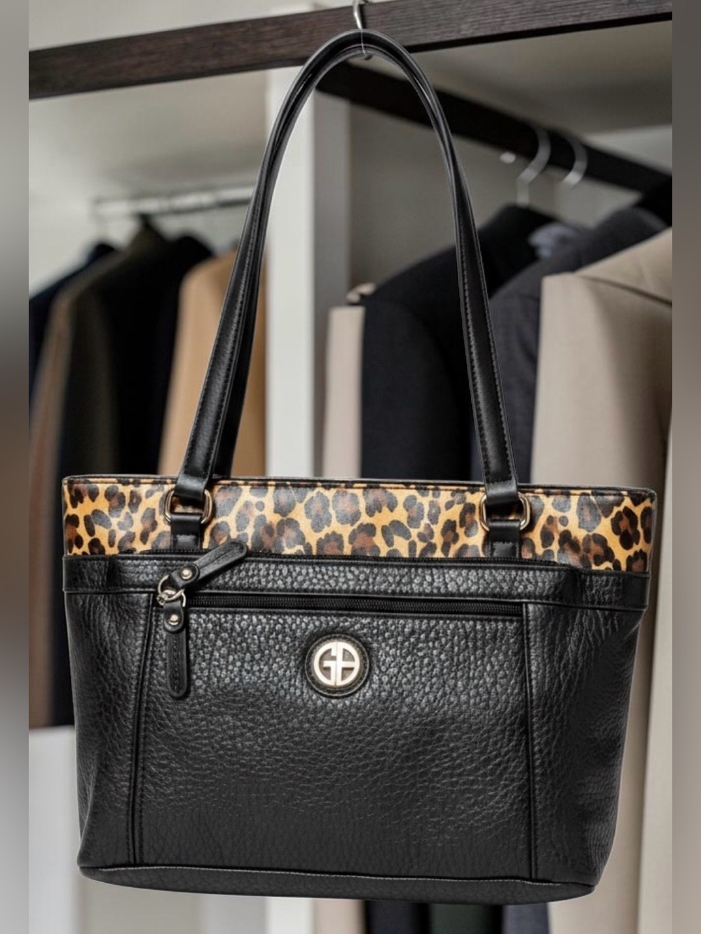 Giani Bernini Colorblock Pebble Tote Leopard Black